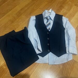 Toddler Boys Navy Blue Vest Suit Set with Tie